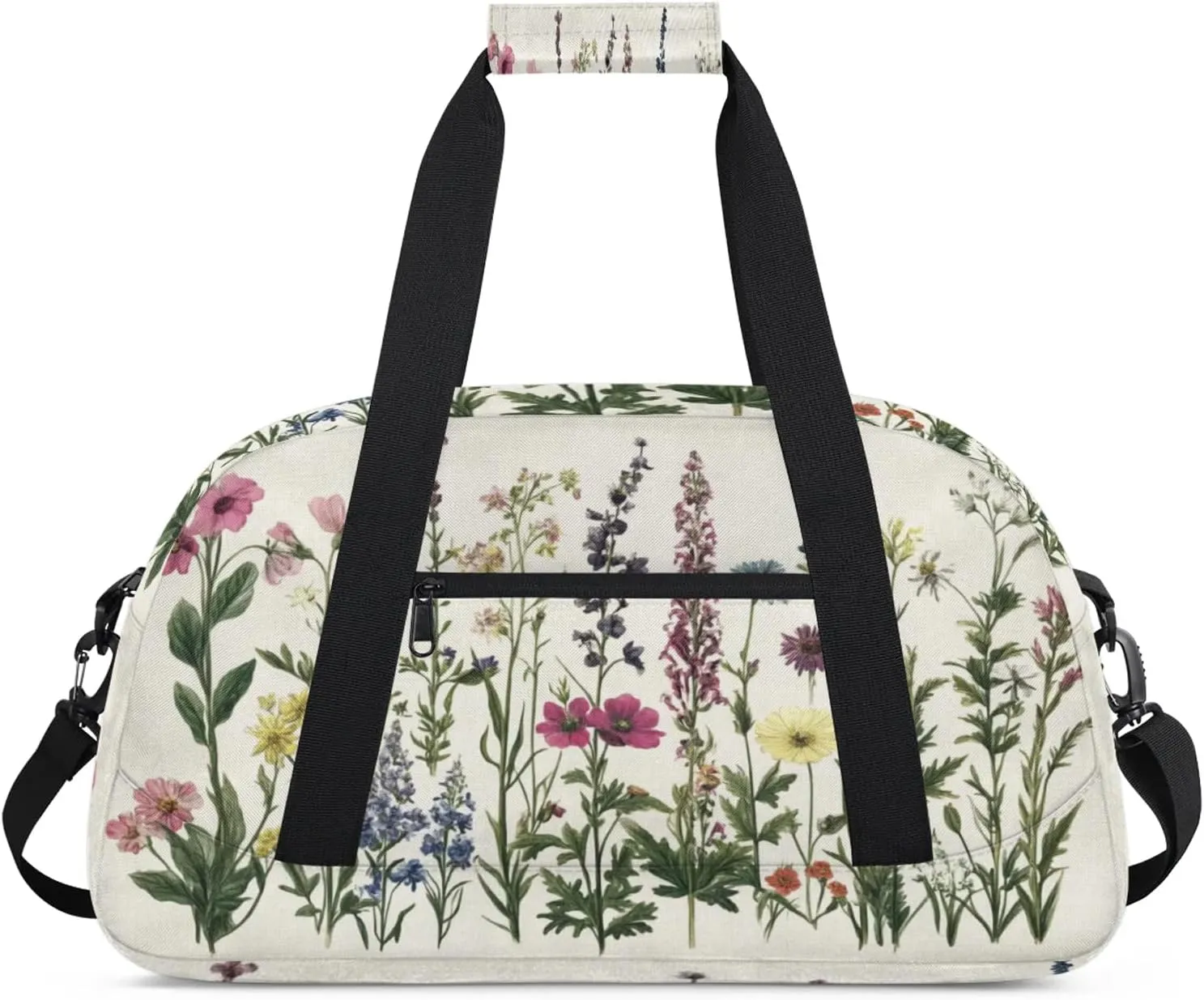 Herbs And Wild Flowers Sports Duffle Gym Bags for Men or Women, Floral Lightweight Carry On Overnight Weekender Bag for Travel Workout