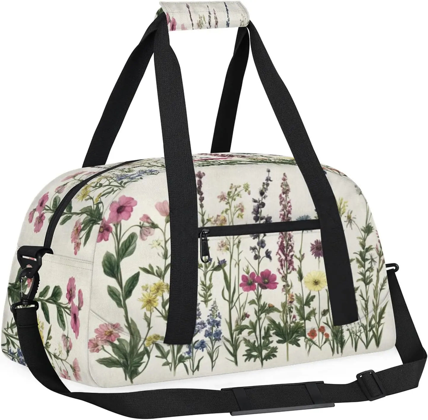 Herbs And Wild Flowers Sports Duffle Gym Bags for Men or Women, Floral Lightweight Carry On Overnight Weekender Bag for Travel Workout