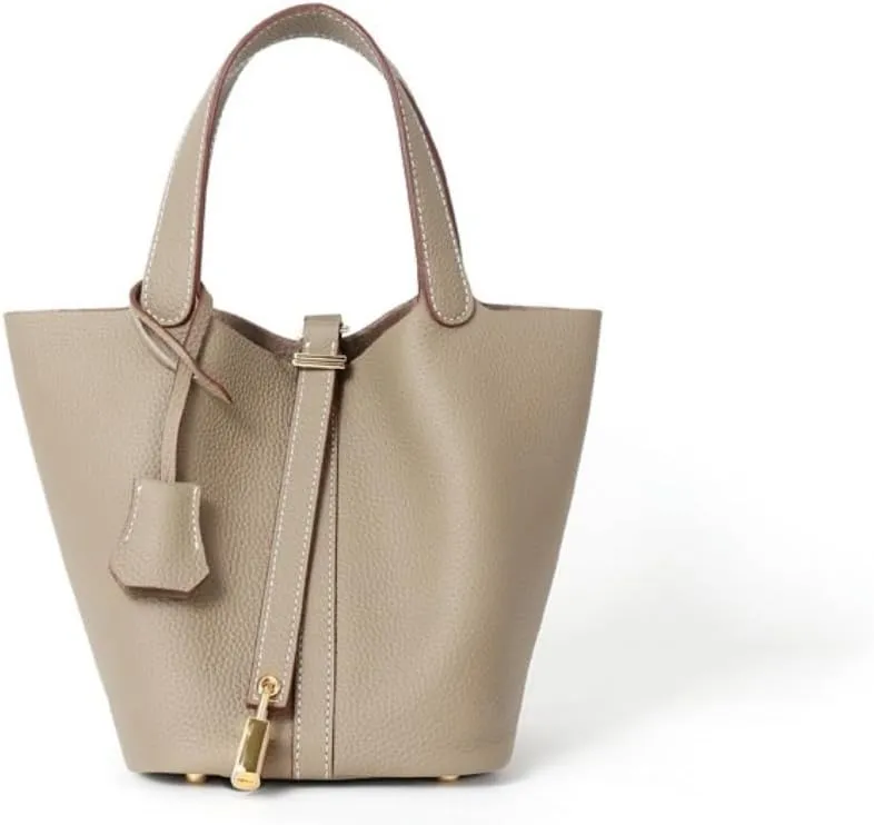 High version leather women's bag, bucket bag, exquisite and high -level head -up cowhide handbag