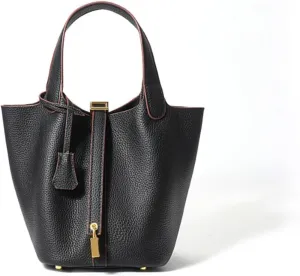 High version leather women's bag, bucket bag, exquisite and high -level head -up cowhide handbag