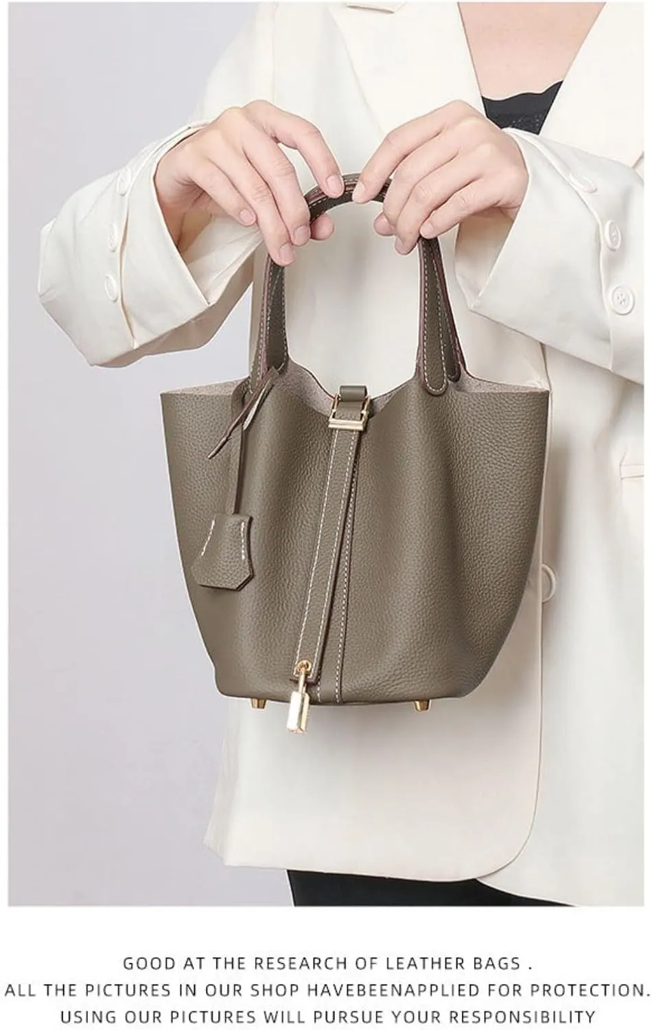 High version leather women's bag, bucket bag, exquisite and high -level head -up cowhide handbag