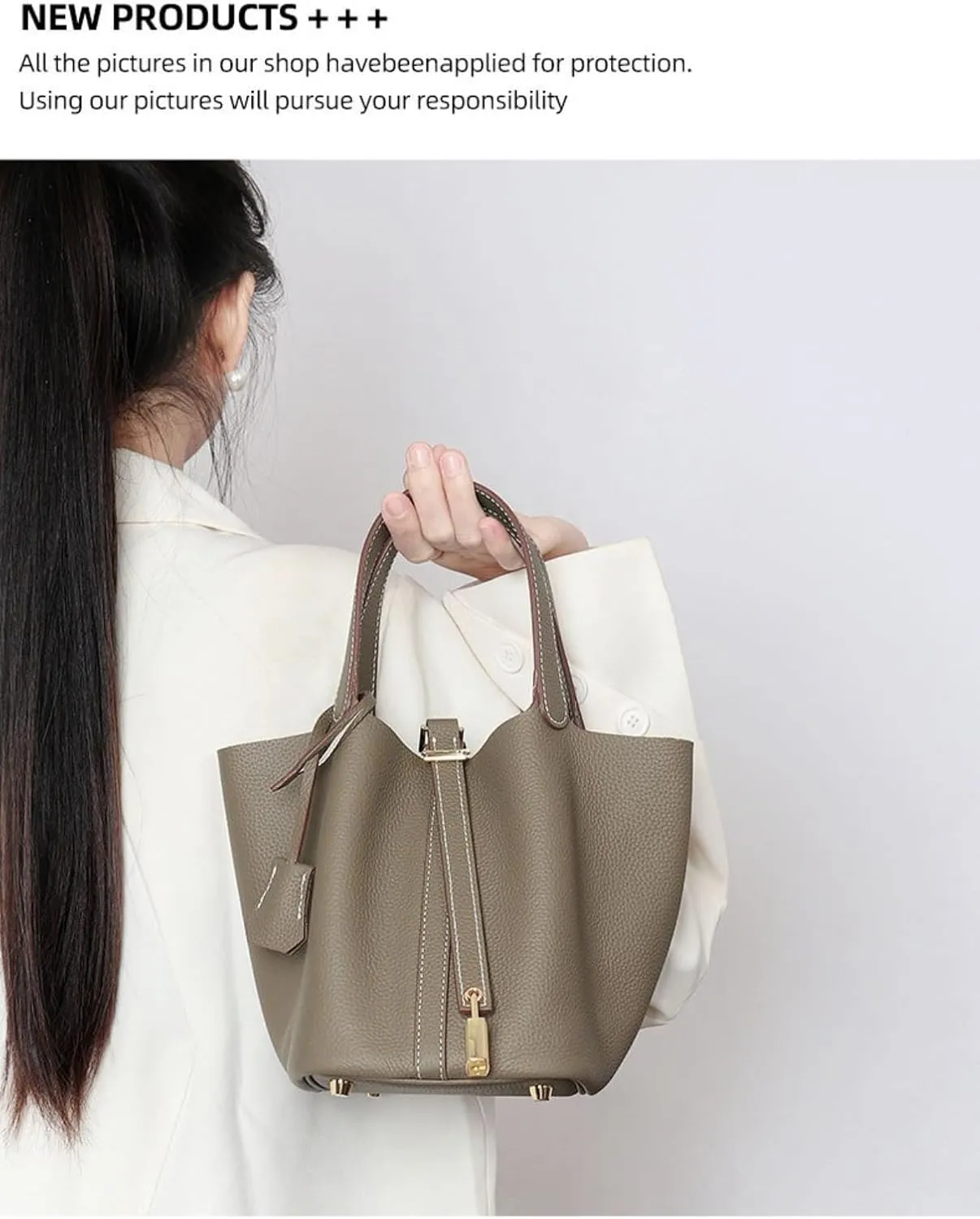 High version leather women's bag, bucket bag, exquisite and high -level head -up cowhide handbag