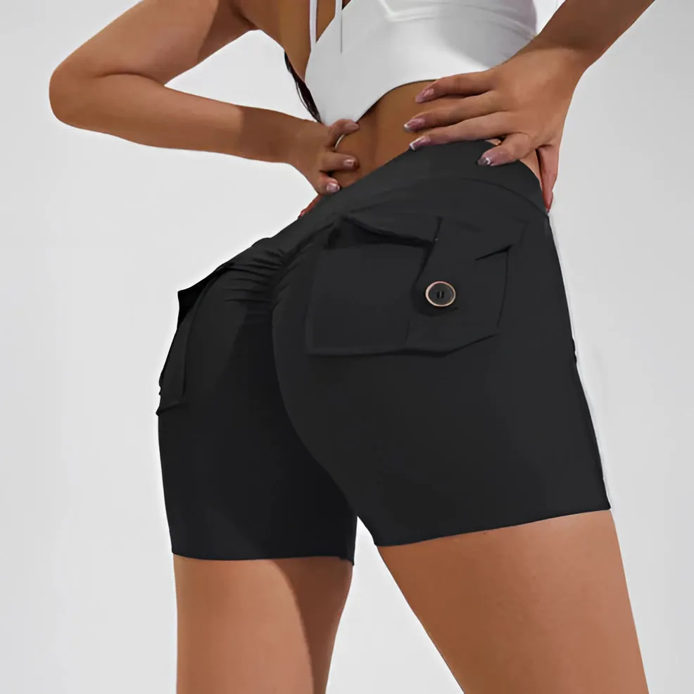 High-Waist Women's Brown Workout Shorts - Durable & Moisture-Wicking