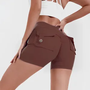 High-Waist Women's Brown Workout Shorts - Durable & Moisture-Wicking