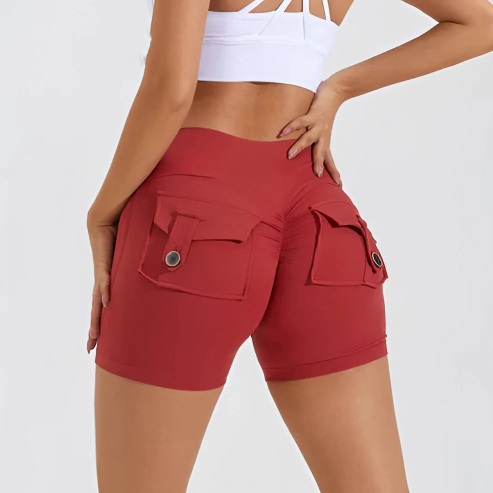 High-Waist Women's Brown Workout Shorts - Durable & Moisture-Wicking