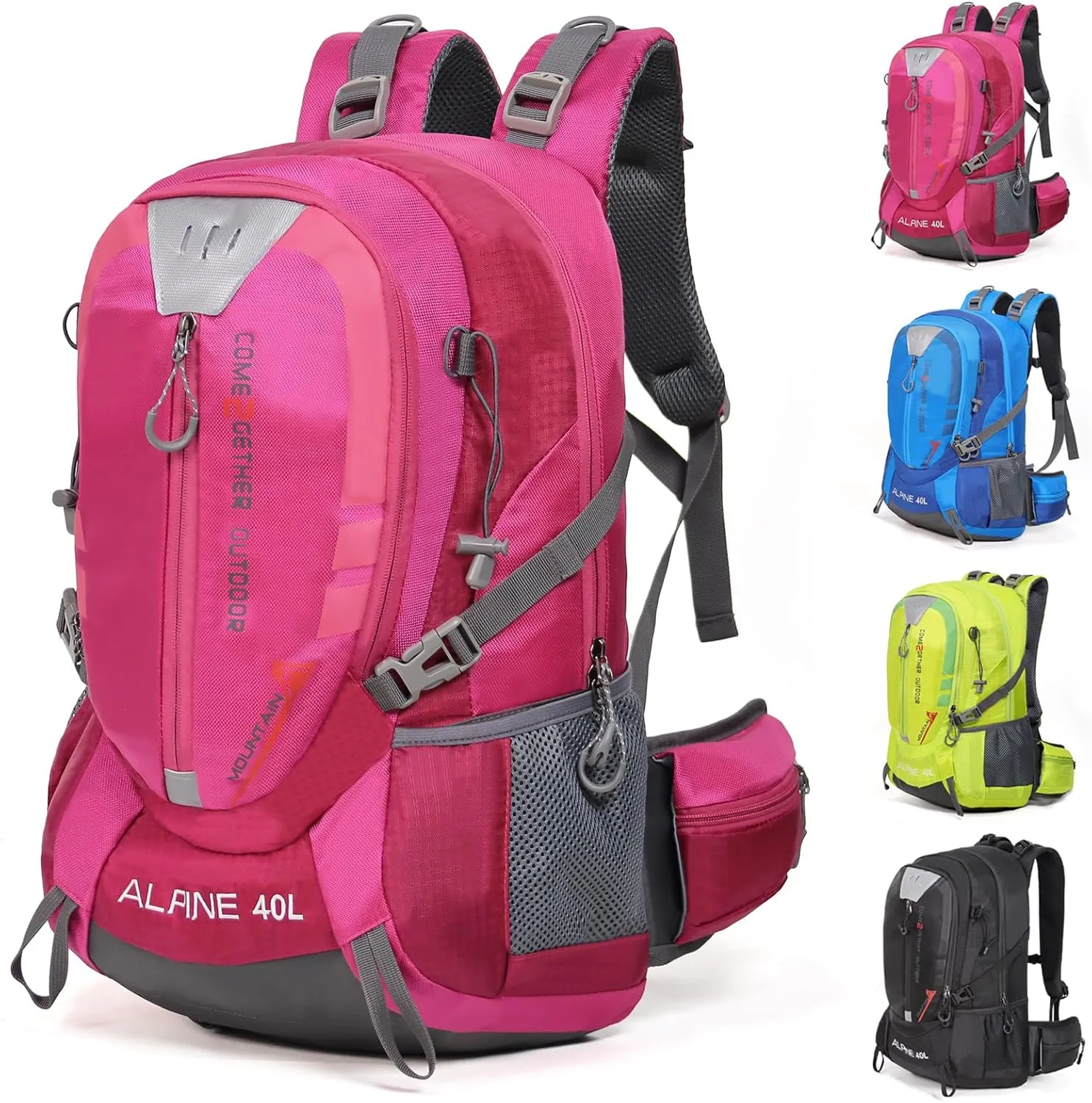 Hiking Backpack Camping 40L Outdoor Daypack Lightweight Travel Backpack with Rain Cover for Women Men (Pink)