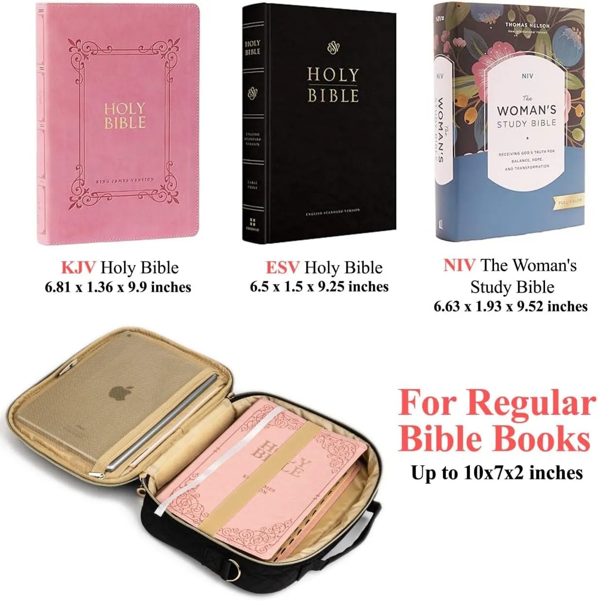 Holy Bible Cover For Women【w/8 Highlighters & 75 Tabs】- Bible Hand Bag With Shoulder Strap - Large Bible Carrying Zipper Case For Girls Black Set, Medium