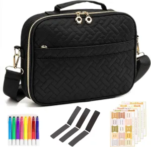 Holy Bible Cover For Women【w/8 Highlighters & 75 Tabs】- Bible Hand Bag With Shoulder Strap - Large Bible Carrying Zipper Case For Girls Black Set, Medium