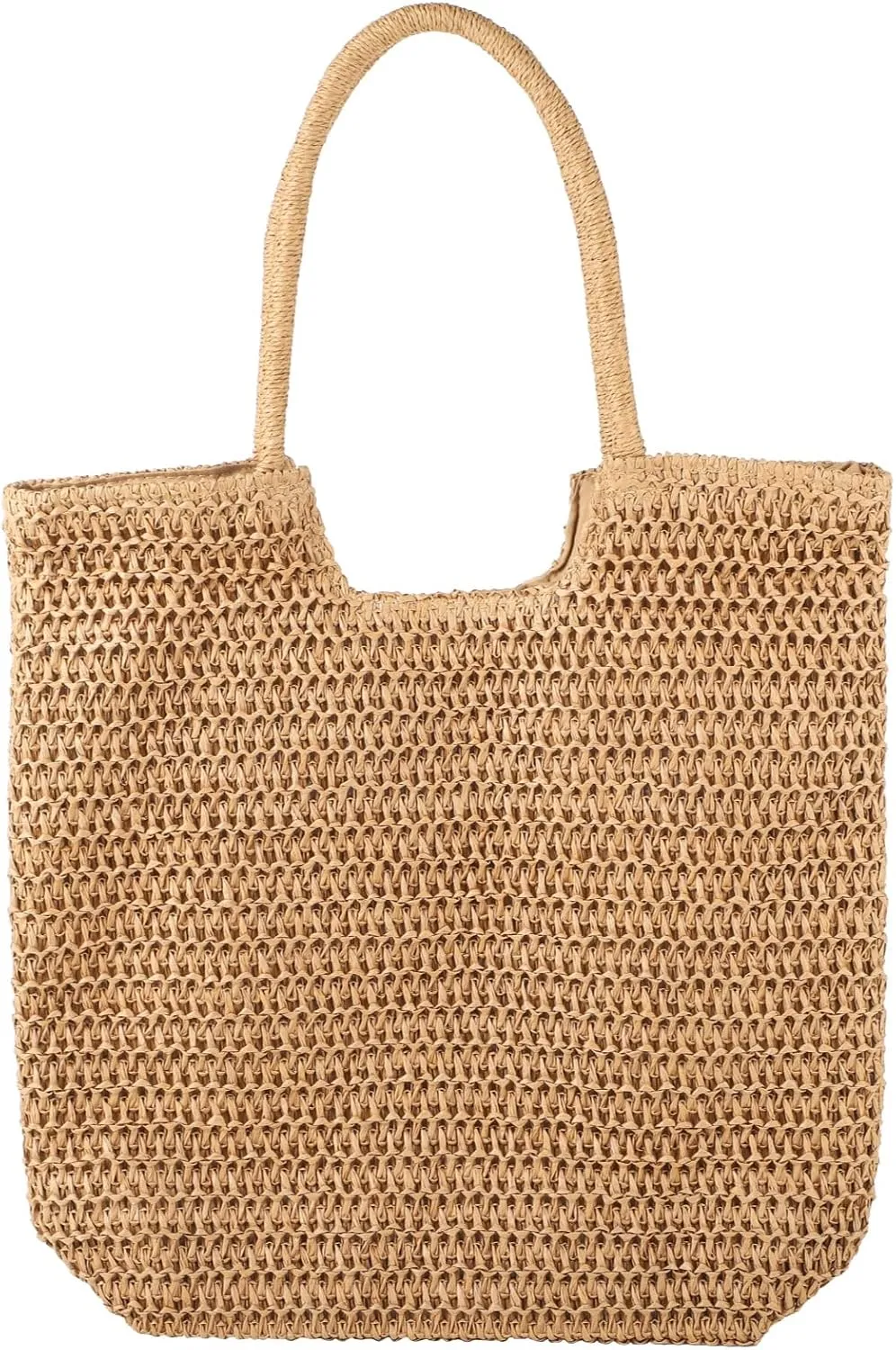 Homaisson Straw Beach Bags, Woven Beach Bag for Women, Rustic Straw Tote Bag, Khaki Handbag,Large Capacity, Foldable for Travel Holiday, Trendy Design