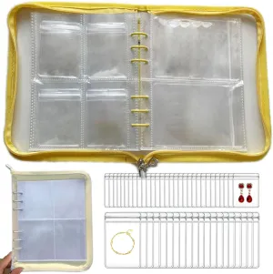 HSLFUAI Transparent Jewelry Storage Book Travel Jewelry Organizer Transparent Jewelry Book Organizer for Necklace Bracelet Ring Holder Jewelry Organizer Book with Small Clear Pouch - Yellow