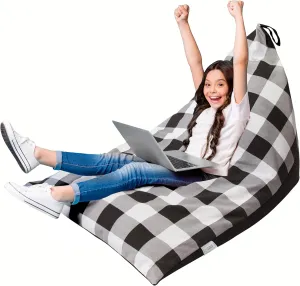 Huddle Original Stuffed Animal Bean Bag Storage Extra Large Designer Beanbag Chairs for Kids Teens & Adults | Instant Clutter Clear for Stylish Moms - Stuffed Animal Storage Bean Bag Chair Gingham