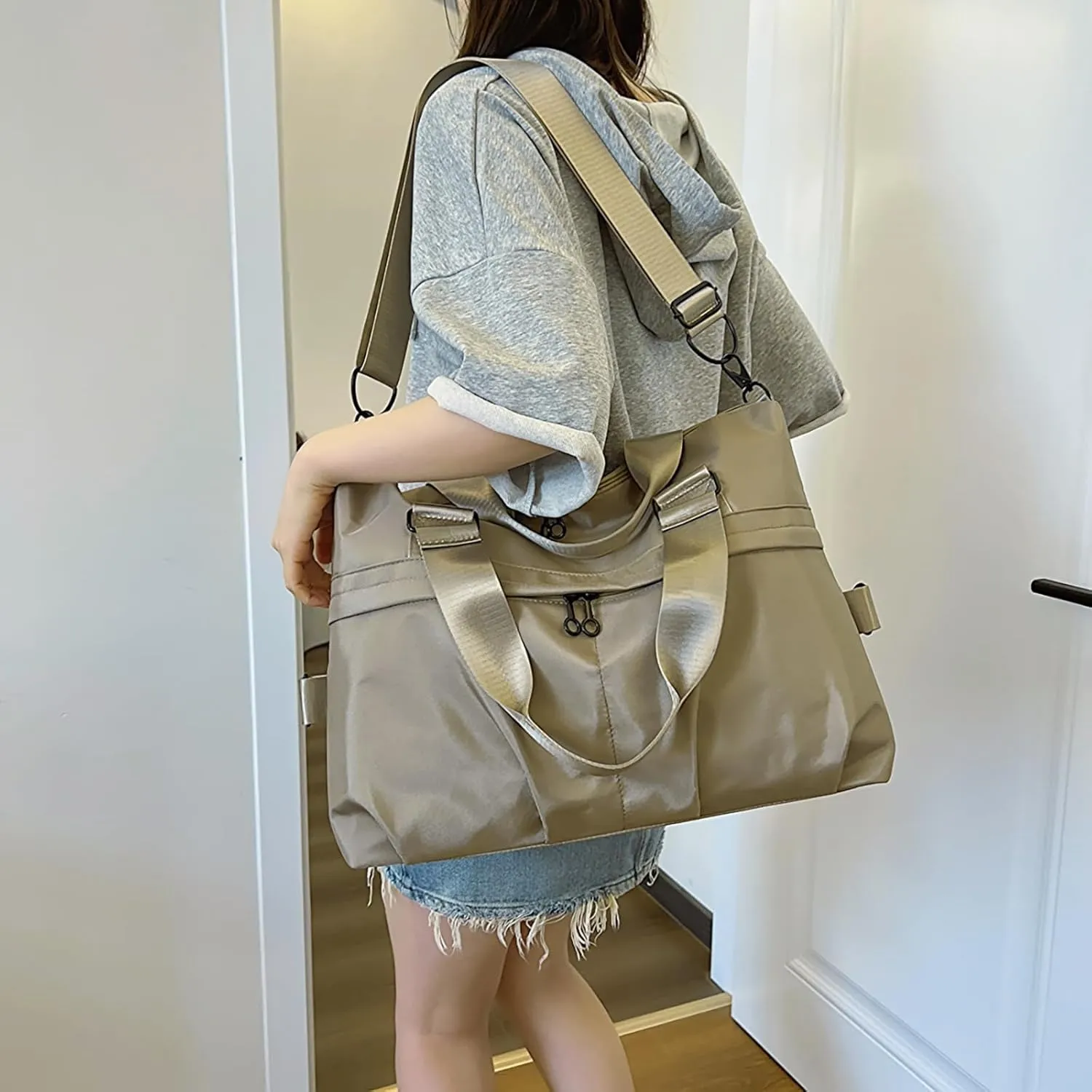 I IHAYNER Travel Weekender Bags for Women, Travel Duffle Bag with Laptop Compartment, Carry on Overnight Bag with Luggage Sleeve for Travel Gym, Khaki