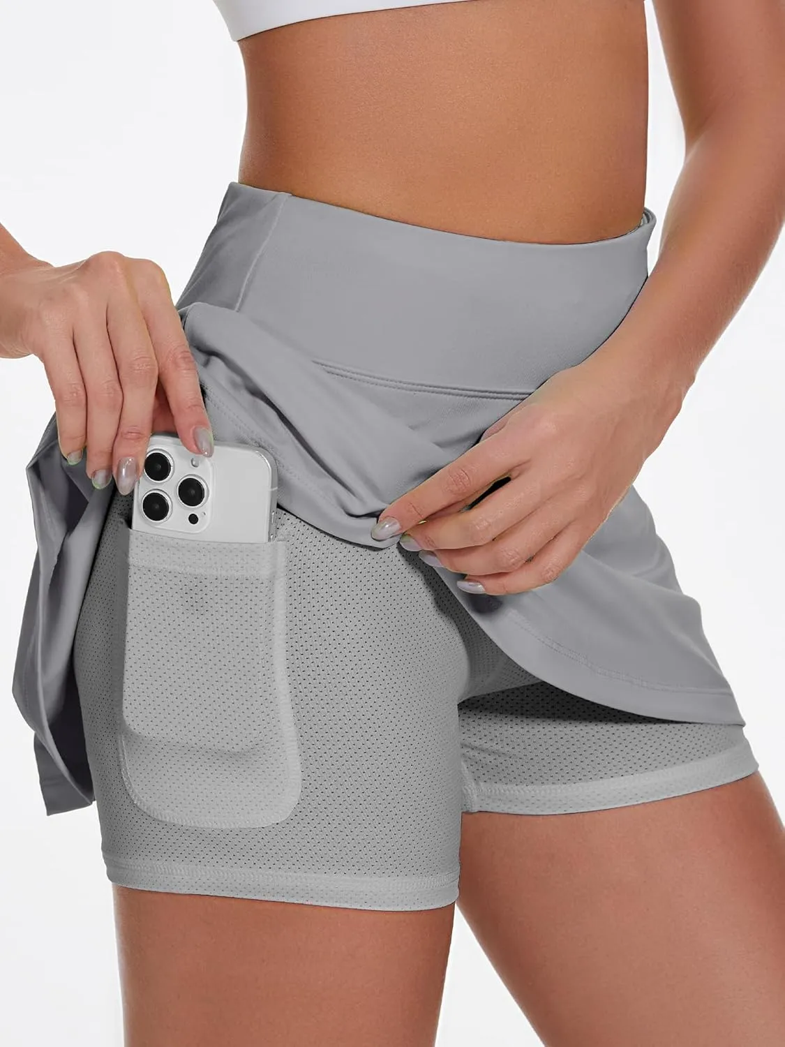 Ibeauti Womens Back Pleated Athletic Tennis Skorts Golf Skirts with 3 Pockets Mesh Shorts for Running Active Workout