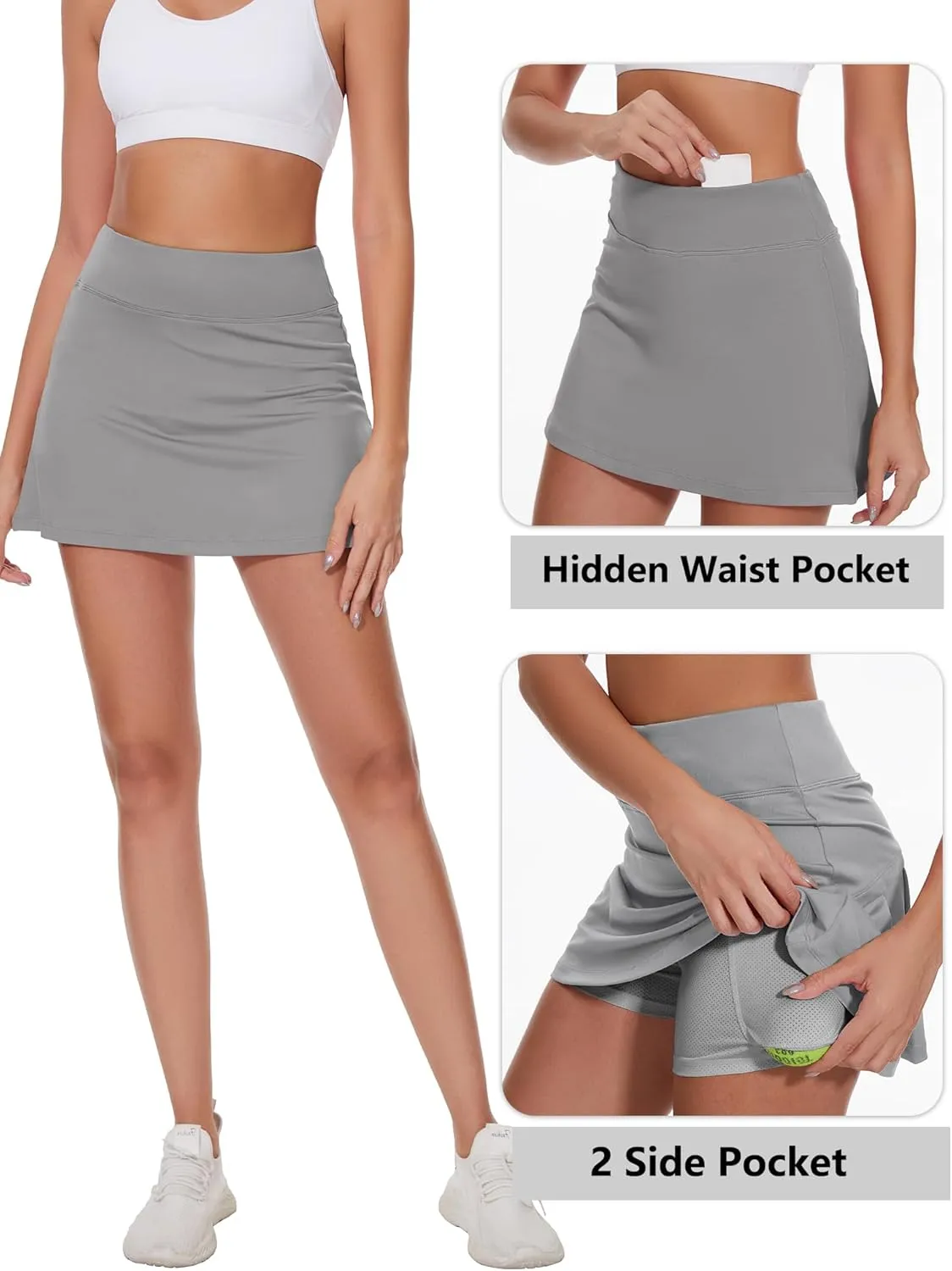Ibeauti Womens Back Pleated Athletic Tennis Skorts Golf Skirts with 3 Pockets Mesh Shorts for Running Active Workout