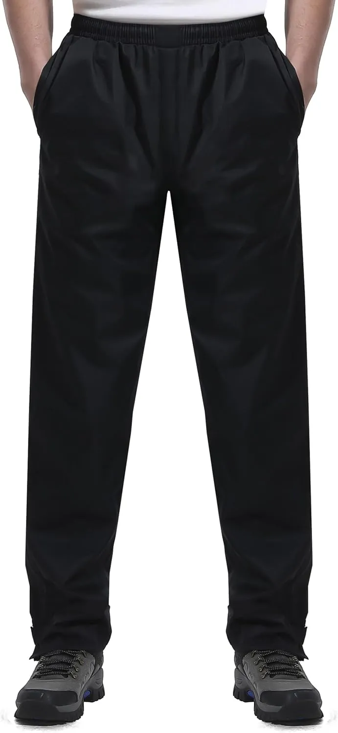 iCreek Men's Rain Pants Waterproof Over Pants Windproof Lightweight Hiking Pants Work Rain Outdoor for Golf, Fishing