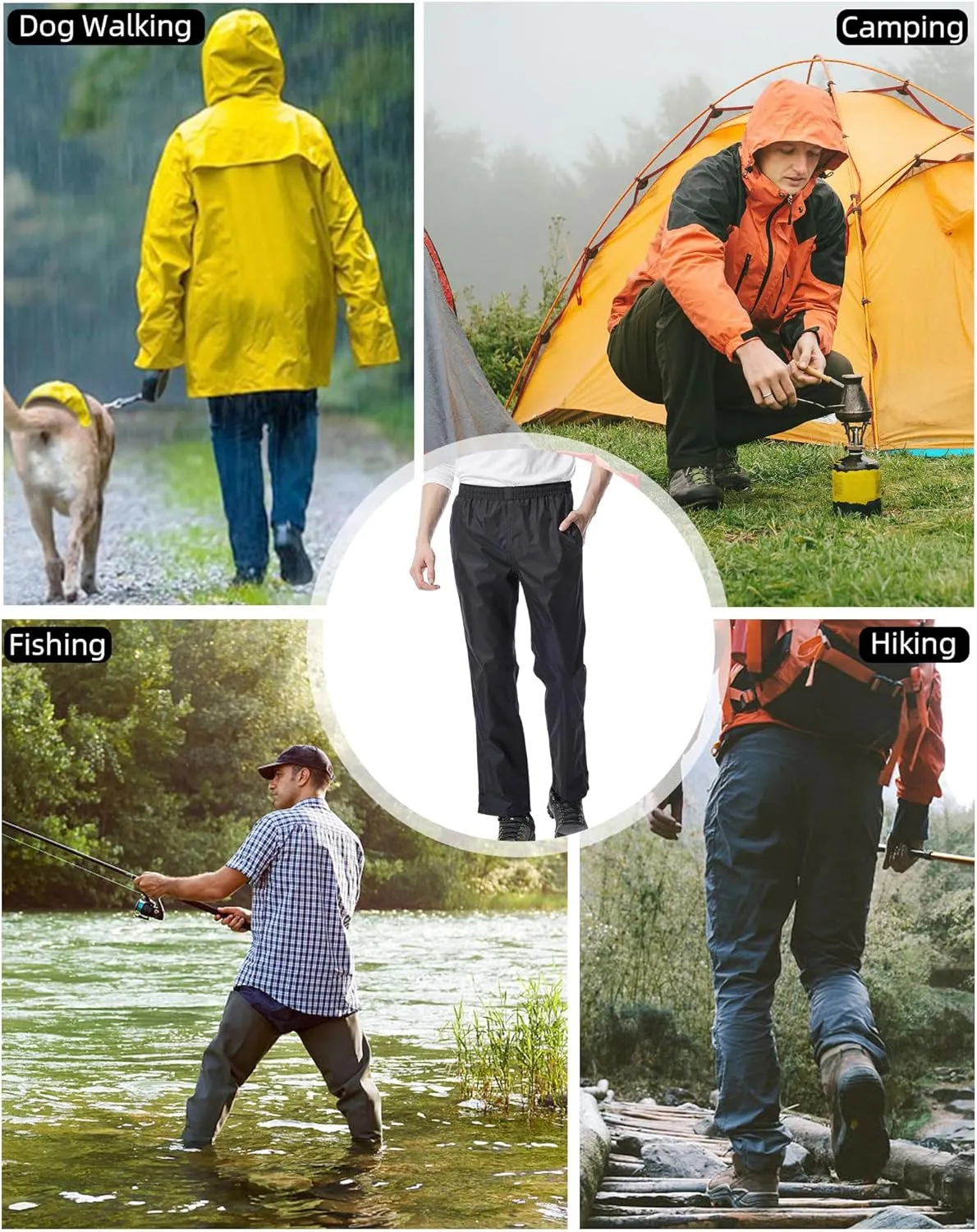 iCreek Men's Rain Pants Waterproof Over Pants Windproof Lightweight Hiking Pants Work Rain Outdoor for Golf, Fishing