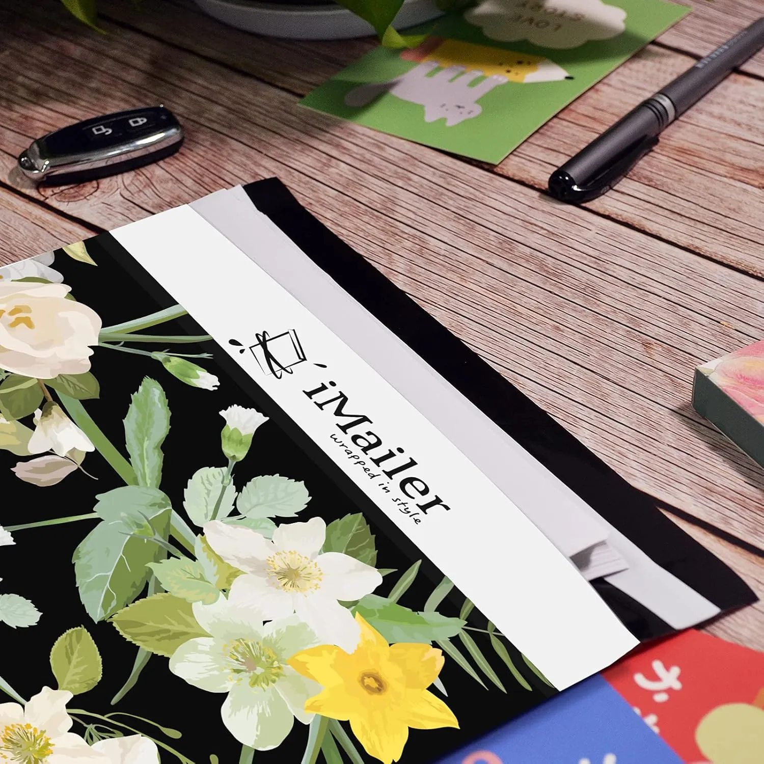 iMailer-10" x 13"(100pcs) Poly Mailer Mailing Shipping Black Flower Envelope Package Bags-Self Seal…