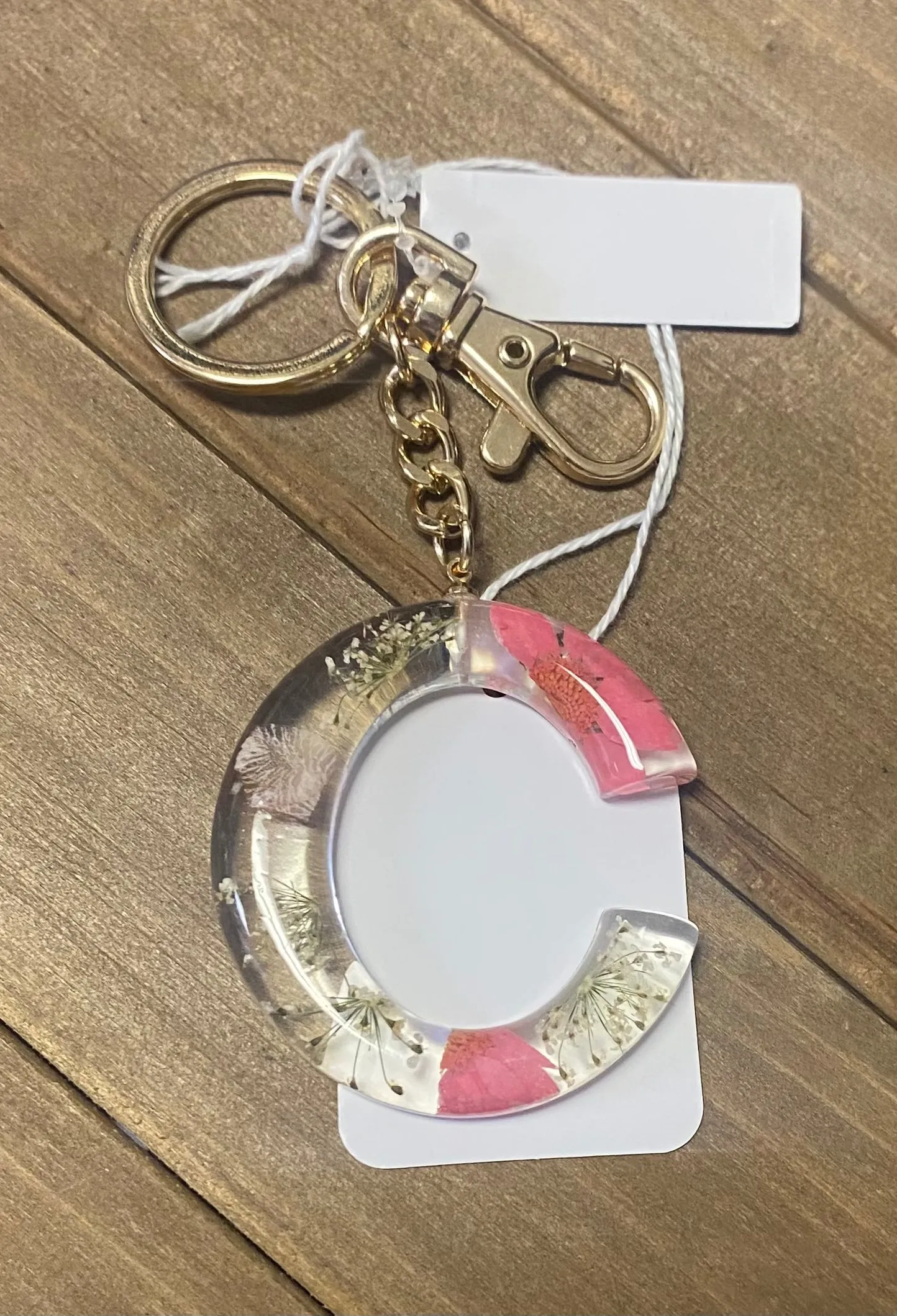 Initial Floral Pressed Keychain
