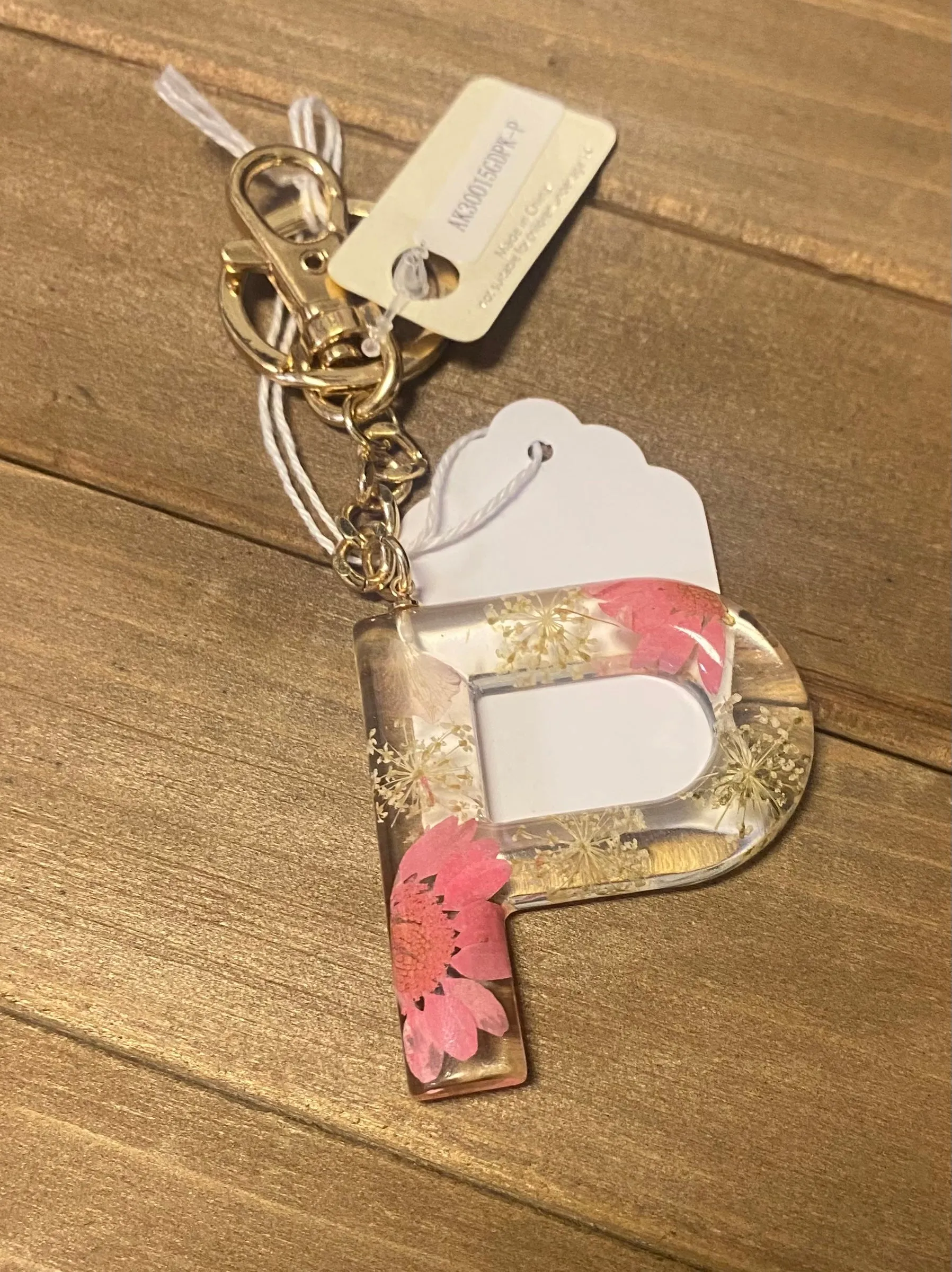 Initial Floral Pressed Keychain