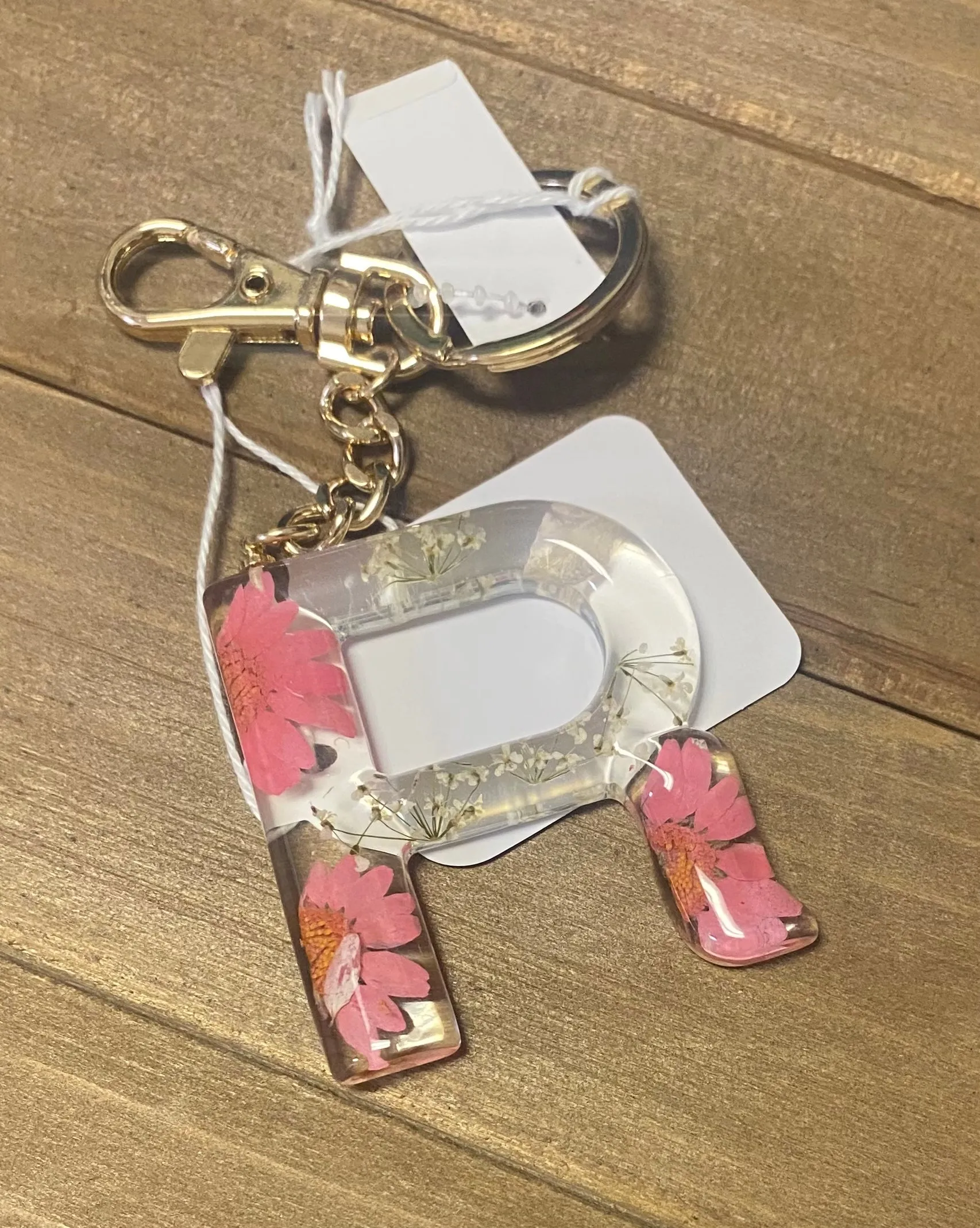 Initial Floral Pressed Keychain