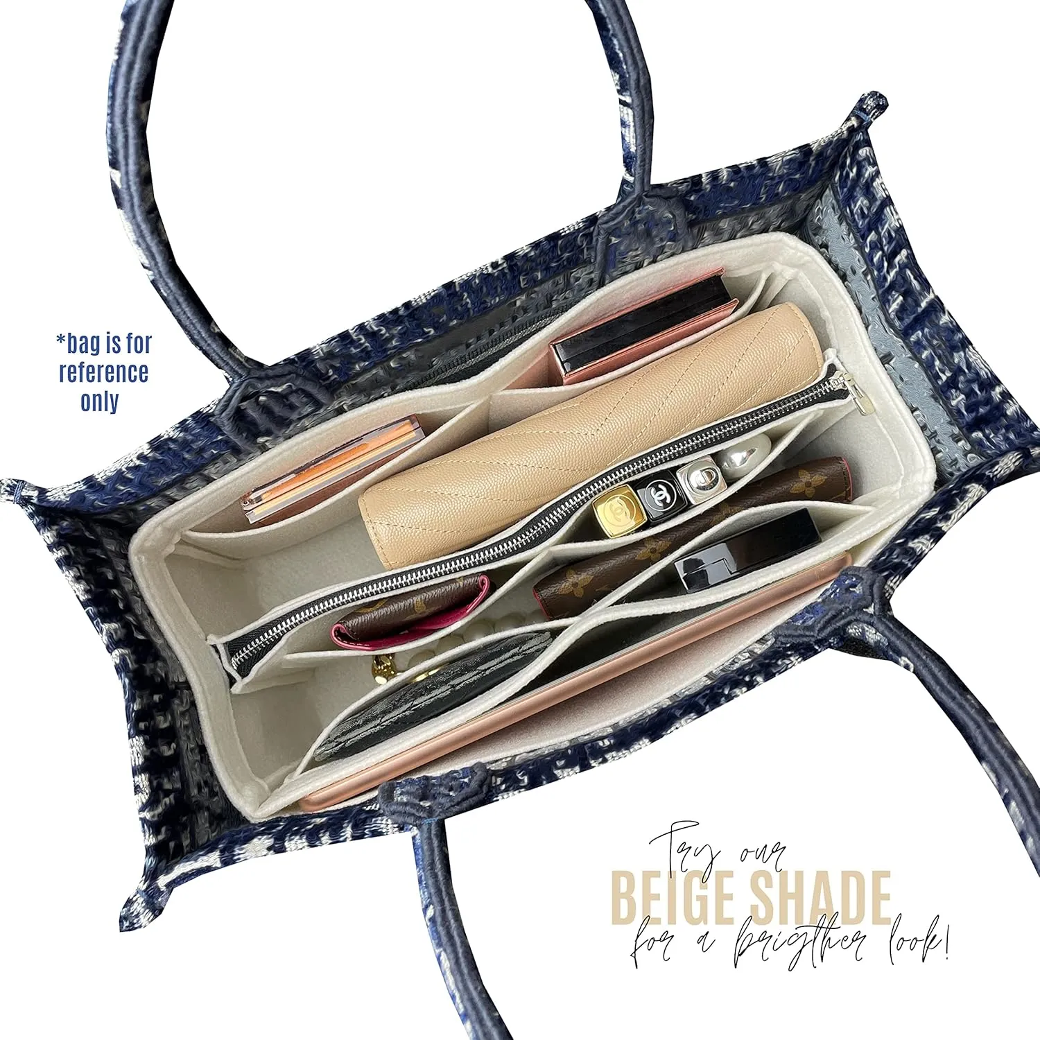 Insert for Book Tote Organizer Medium, Small Book Tote Organizer Insert Best Fit Detailed Size, Large Book Tote Bag Organizer (For Medium Book Tote, Geyser Blue)