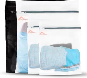 InsideSmarts Premium Mesh Laundry Bags Set of 4: Large (1 Black - 1 White), and Medium (2 White) - Elastic Gard & Rust-Proof Zipper Bags - Durable Laundry Wash Bags