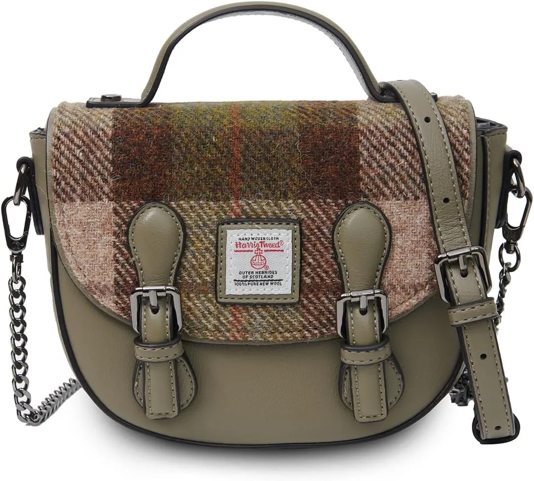 Islander® The Mini Cobble Satchel - Small Ladies Satchel With HARRIS TWEED - Chestnut Tartan, Chestnut Tartan, Mini