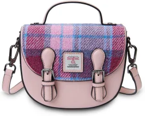 Islander® The Mini Cobble Satchel - Small Ladies Satchel With HARRIS TWEED - Pink and Blue Tartan, Pink Blue Tartan, Mini