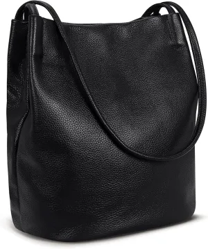 Iswee Genuine Leather Tote Bucket Bags Hobo Shoulder Bags Purse and Handbags for Women Trendy