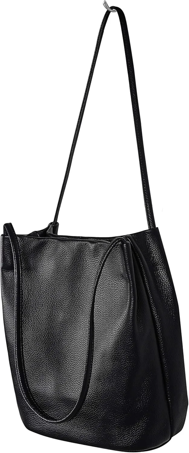 Iswee Genuine Leather Tote Bucket Bags Hobo Shoulder Bags Purse and Handbags for Women Trendy
