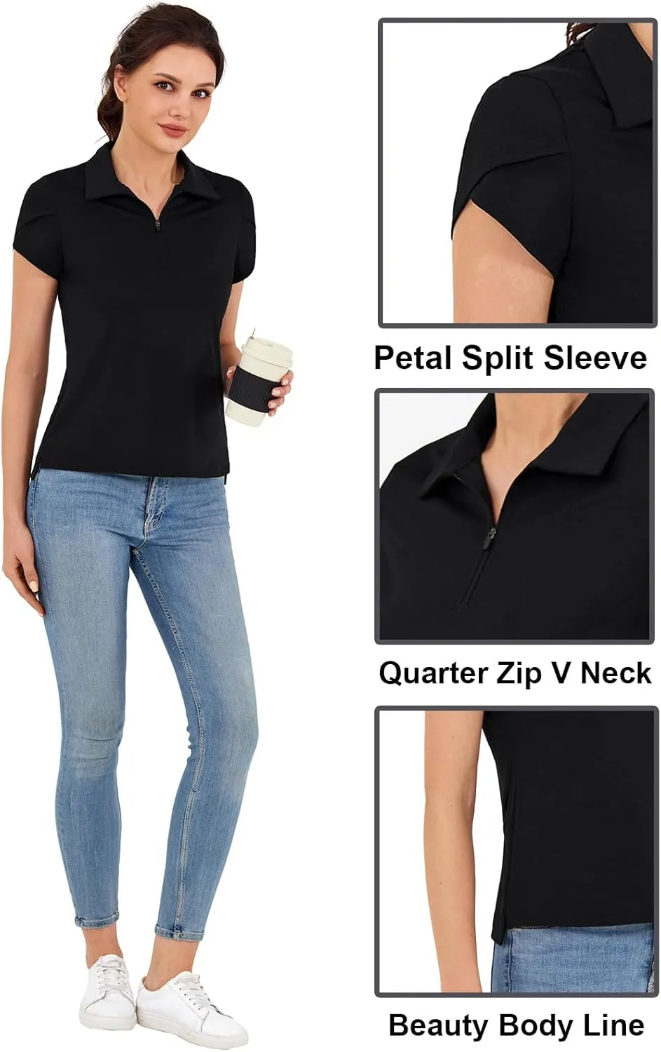 JACK SMITH Women's Golf Shirts Short Sleeve UPF50 Workout Tops for Women Moisture Wicking Dry fit Polo Shirt