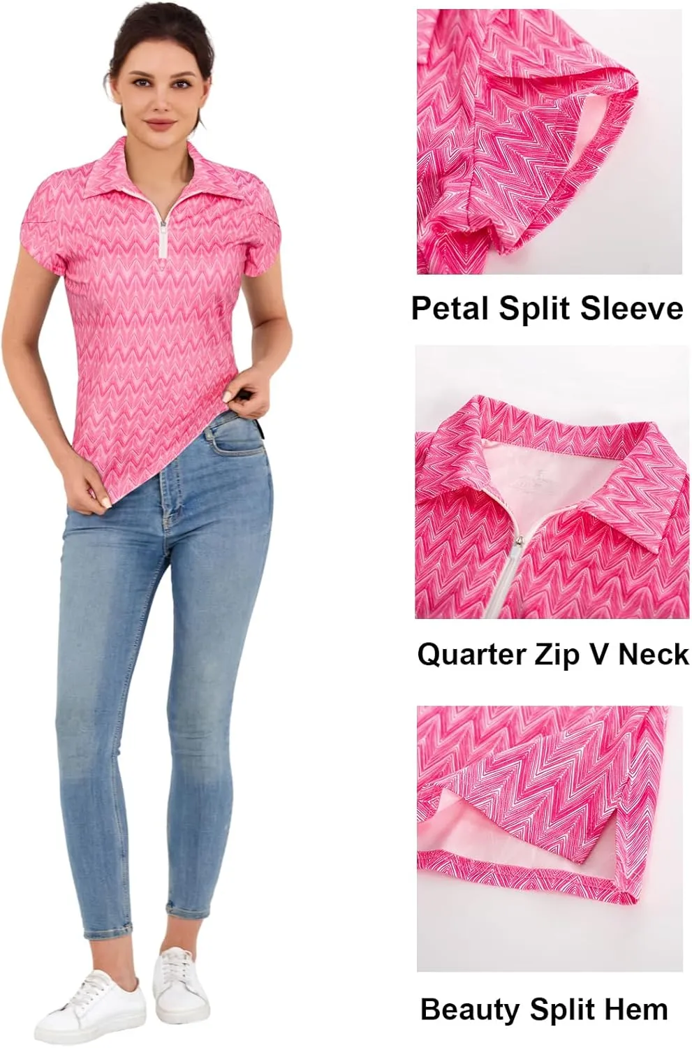 JACK SMITH Women's Golf Shirts Short Sleeve UPF50 Workout Tops for Women Moisture Wicking Dry fit Polo Shirt