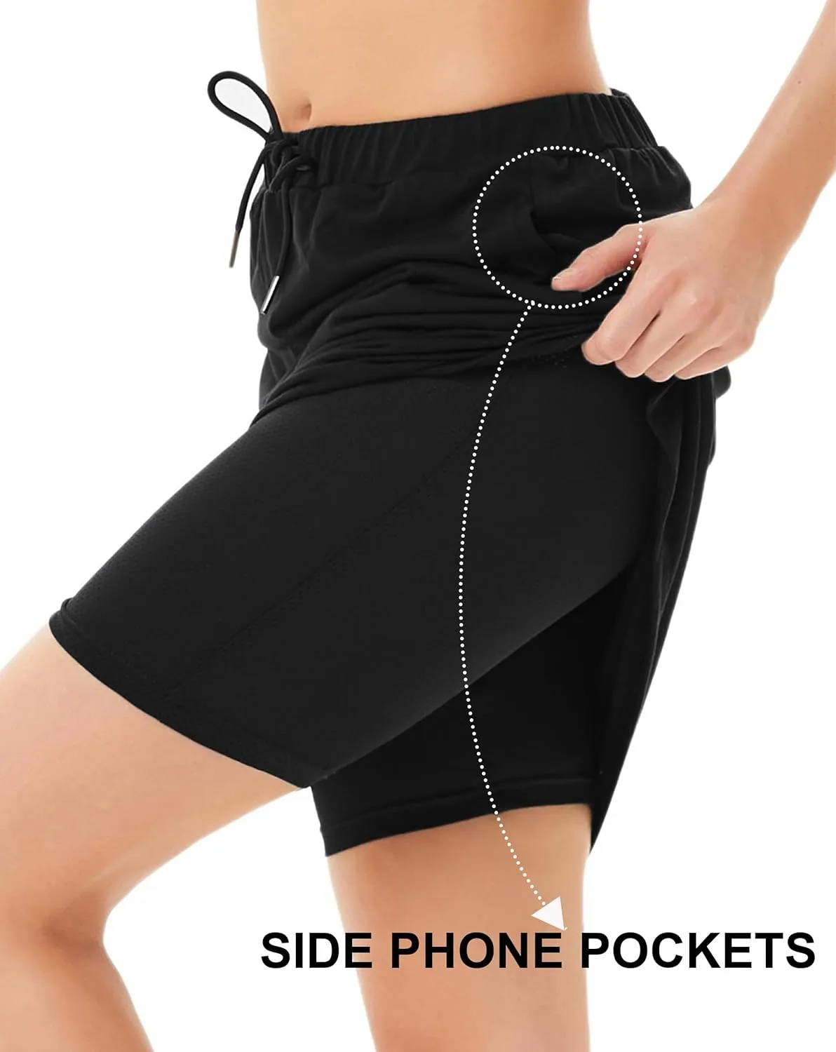 JACK SMITH Women's Stretchy Knee Length Skirts Athletic Skorts for Woman Drawstring Waist with Mesh Shorts Pockets