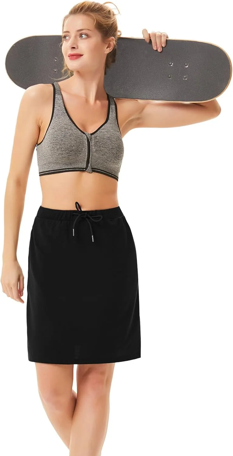 JACK SMITH Women's Stretchy Knee Length Skirts Athletic Skorts for Woman Drawstring Waist with Mesh Shorts Pockets