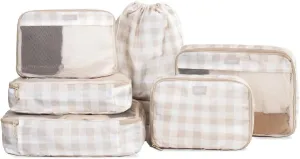 Jadyn Packing Cubes for Travel, 6-Piece Large Packing Cube Organizer Set for Suitcase, Duffel Bag, Luggage, Multiple Sizes Travel Essentials (Beige Gingham)