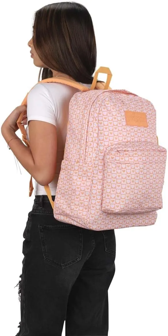 JanSport SuperBreak Plus Backpack with Padded 15-inch Laptop Sleeve and Integrated Bottle Pocket - Spacious and Durable Daypack for Work and Travel - Hyped Hearts Pink