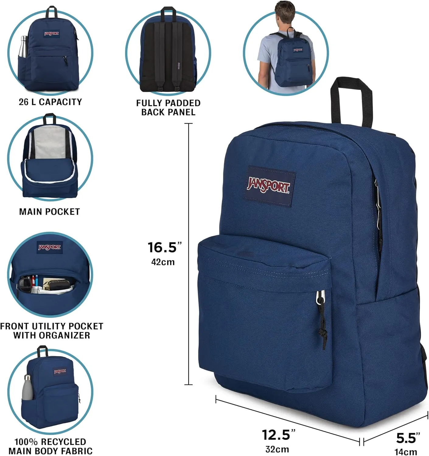 JanSport SuperBreak Plus Backpack with Padded 15-inch Laptop Sleeve and Integrated Bottle Pocket - Spacious and Durable Daypack for Work and Travel - Hyped Hearts Pink