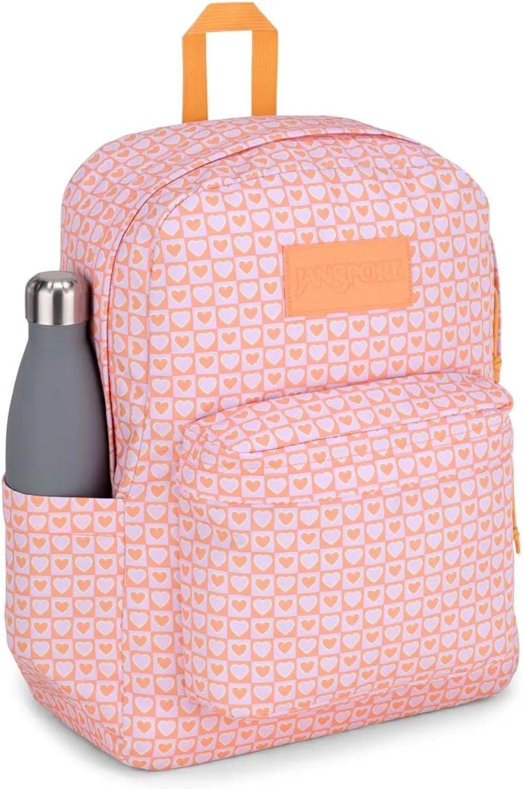 JanSport SuperBreak Plus Backpack with Padded 15-inch Laptop Sleeve and Integrated Bottle Pocket - Spacious and Durable Daypack for Work and Travel - Hyped Hearts Pink