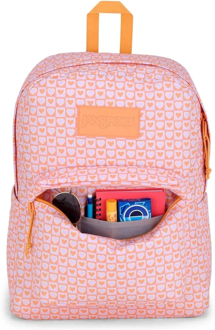 JanSport SuperBreak Plus Backpack with Padded 15-inch Laptop Sleeve and Integrated Bottle Pocket - Spacious and Durable Daypack for Work and Travel - Hyped Hearts Pink