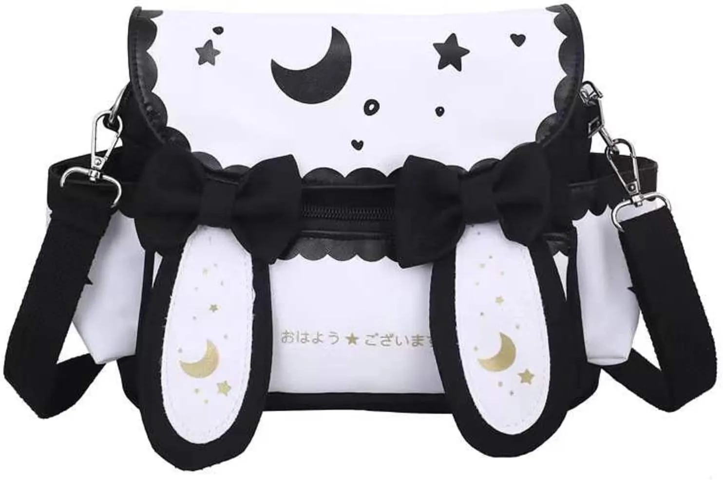 Japanese Kawaii Bunny Ear Backpack with Cute Manga Girl School Backpack Book Bag Satchel Student Teen JK (Small, Black)