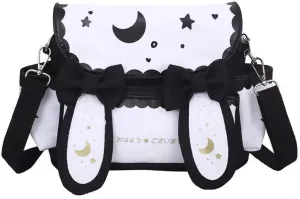 Japanese Kawaii Bunny Ear Backpack with Cute Manga Girl School Backpack Book Bag Satchel Student Teen JK (Small, Black)