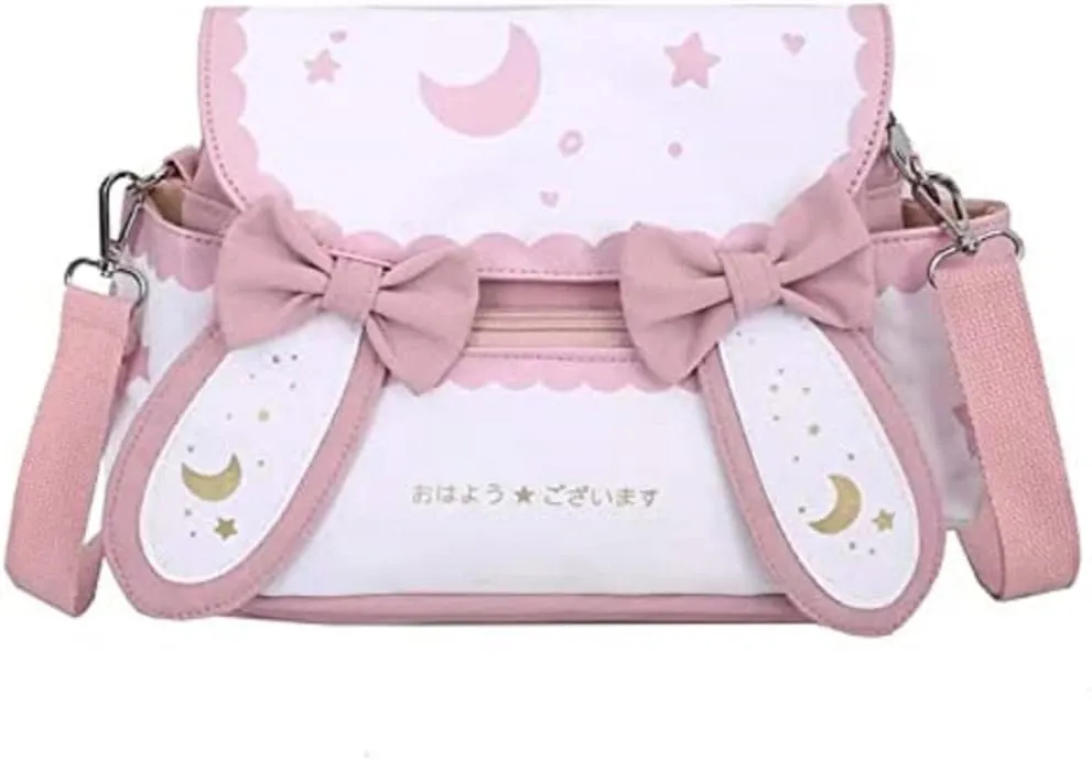 Japanese Kawaii Bunny Ear Backpack with Cute Manga Girl School Backpack Book Bag Satchel Student Teen JK (Small, Pink)