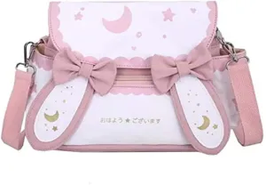 Japanese Kawaii Bunny Ear Backpack with Cute Manga Girl School Backpack Book Bag Satchel Student Teen JK (Small, Pink)
