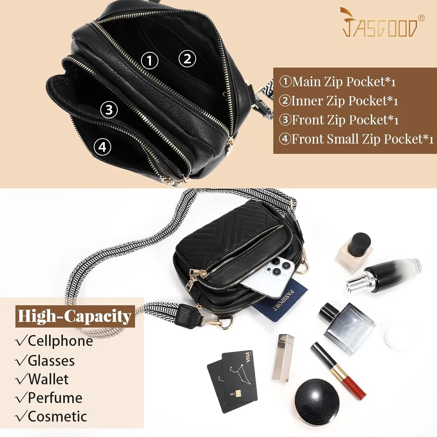 JASGOOD Crossbody Bags for Women, Leather Shoulder Purse and Handbags with Adjustable Strap
