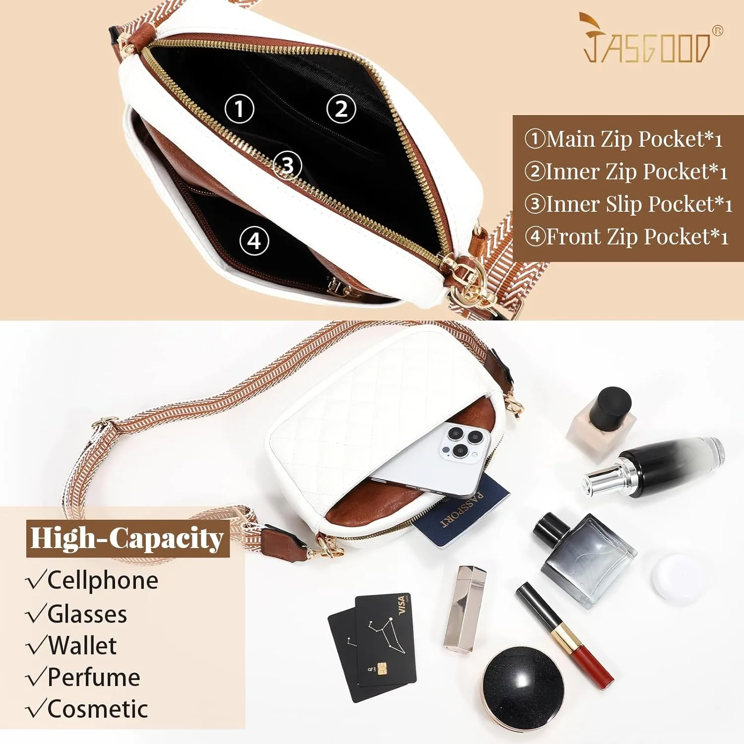 JASGOOD Crossbody Bags for Women, Leather Shoulder Purse and Handbags with Adjustable Strap