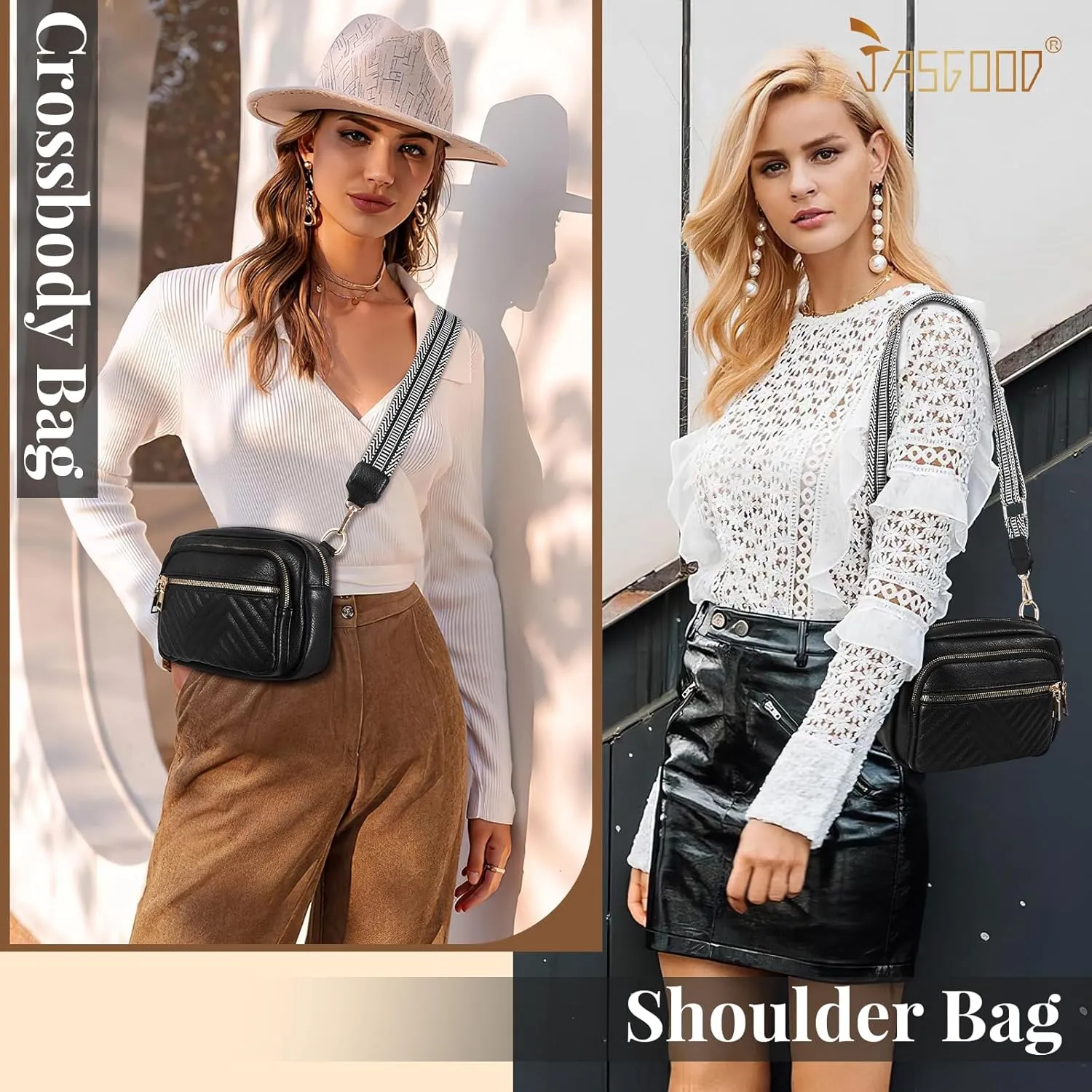 JASGOOD Crossbody Bags for Women, Leather Shoulder Purse and Handbags with Adjustable Strap