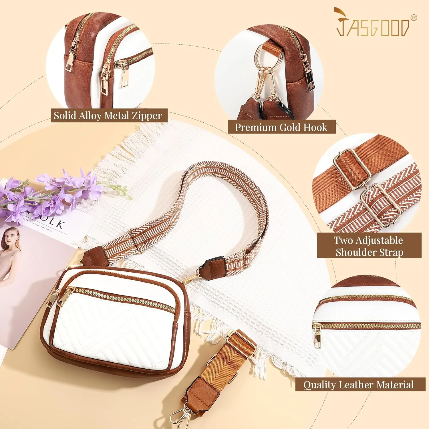 JASGOOD Crossbody Bags for Women, Leather Shoulder Purse and Handbags with Adjustable Strap