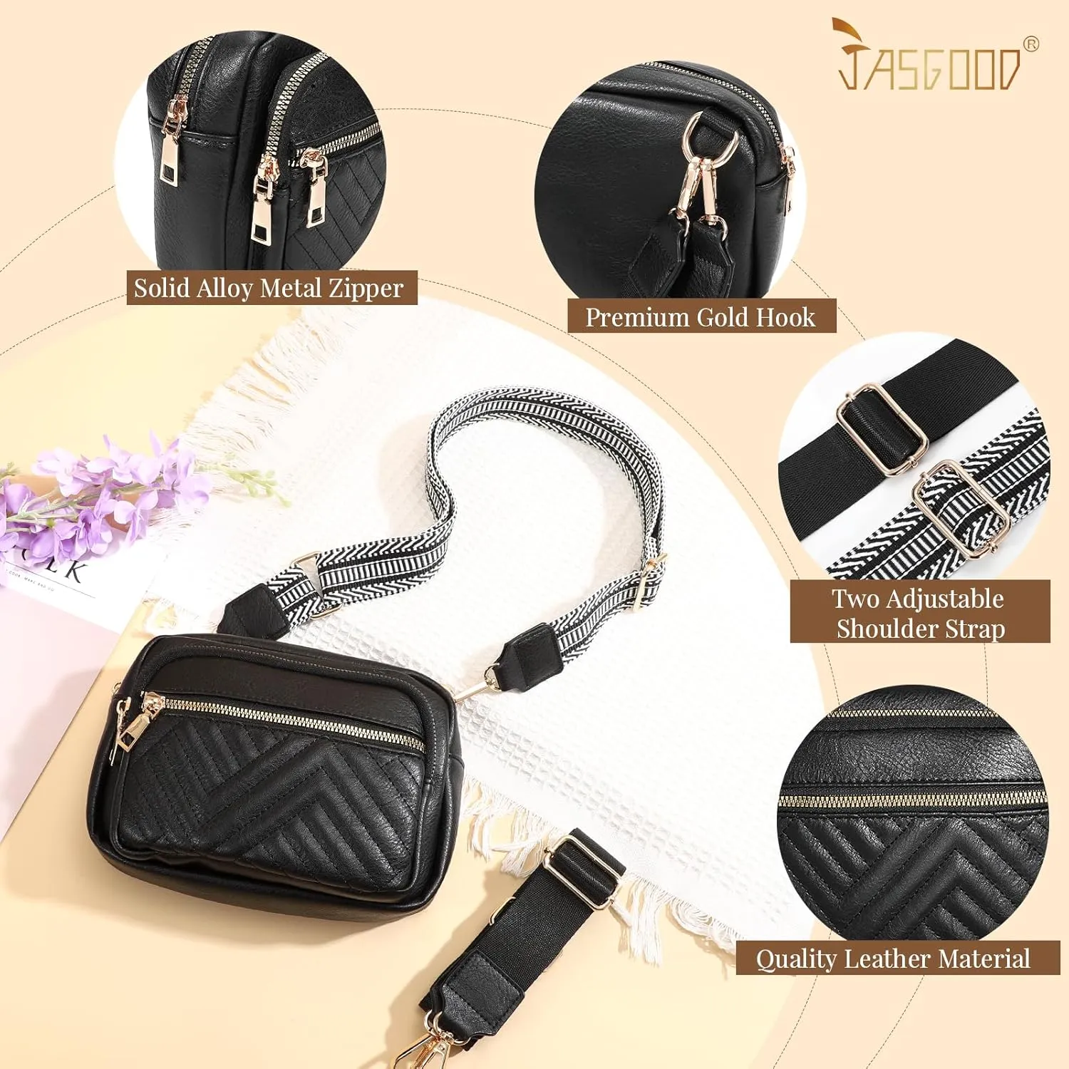 JASGOOD Crossbody Bags for Women, Leather Shoulder Purse and Handbags with Adjustable Strap