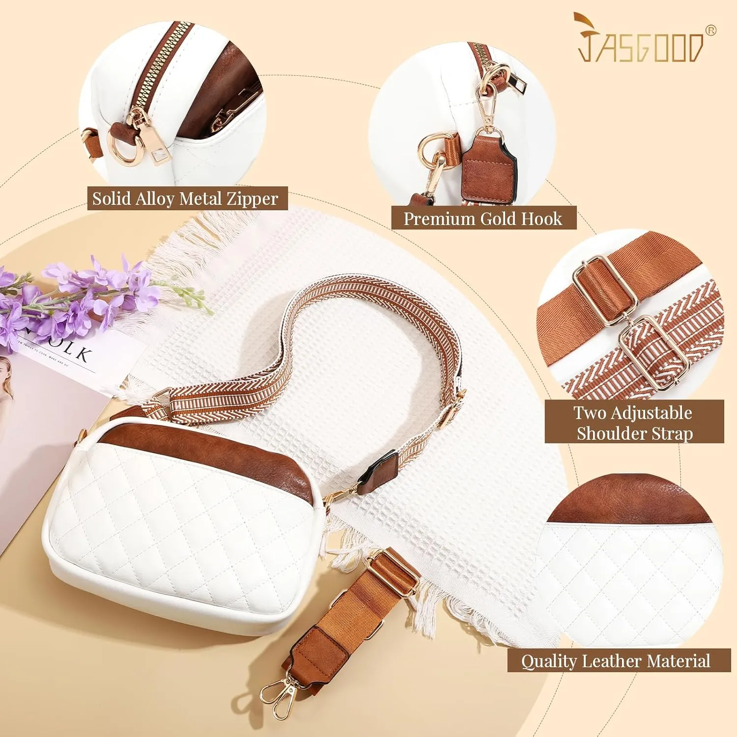JASGOOD Crossbody Bags for Women, Leather Shoulder Purse and Handbags with Adjustable Strap