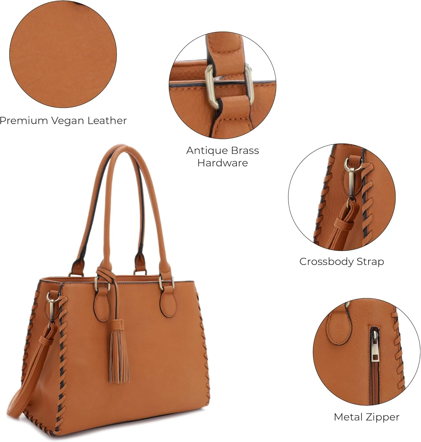 JESSIE & JAMES | Lioness Concealed Carry Satchel Bag with Tassel, Top Handle Purse with Crossbody Shoulder Strap